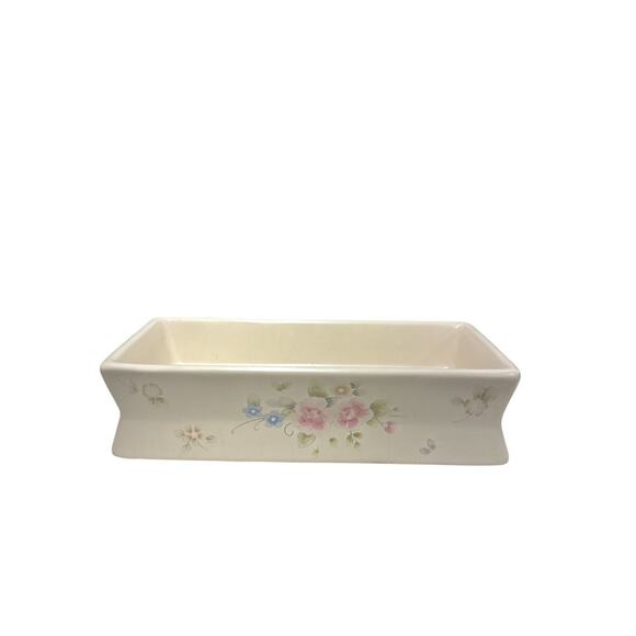 Pfaltzgraff Tea Rose Stoneware Rectangle 4 Wick Brick Candle Holder - Picture 3 of 6